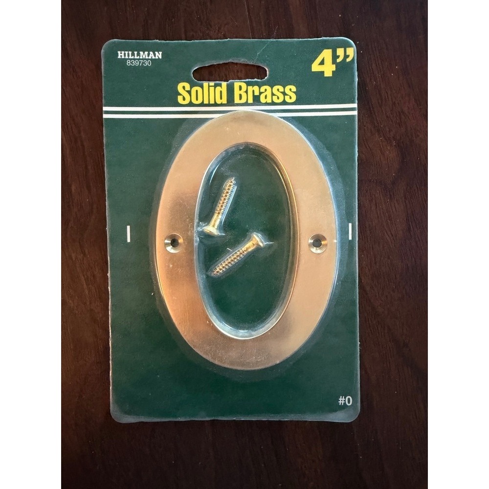 6" Solid Brass Address House Number "0" w Hardware (Classic Style) Hillman - New